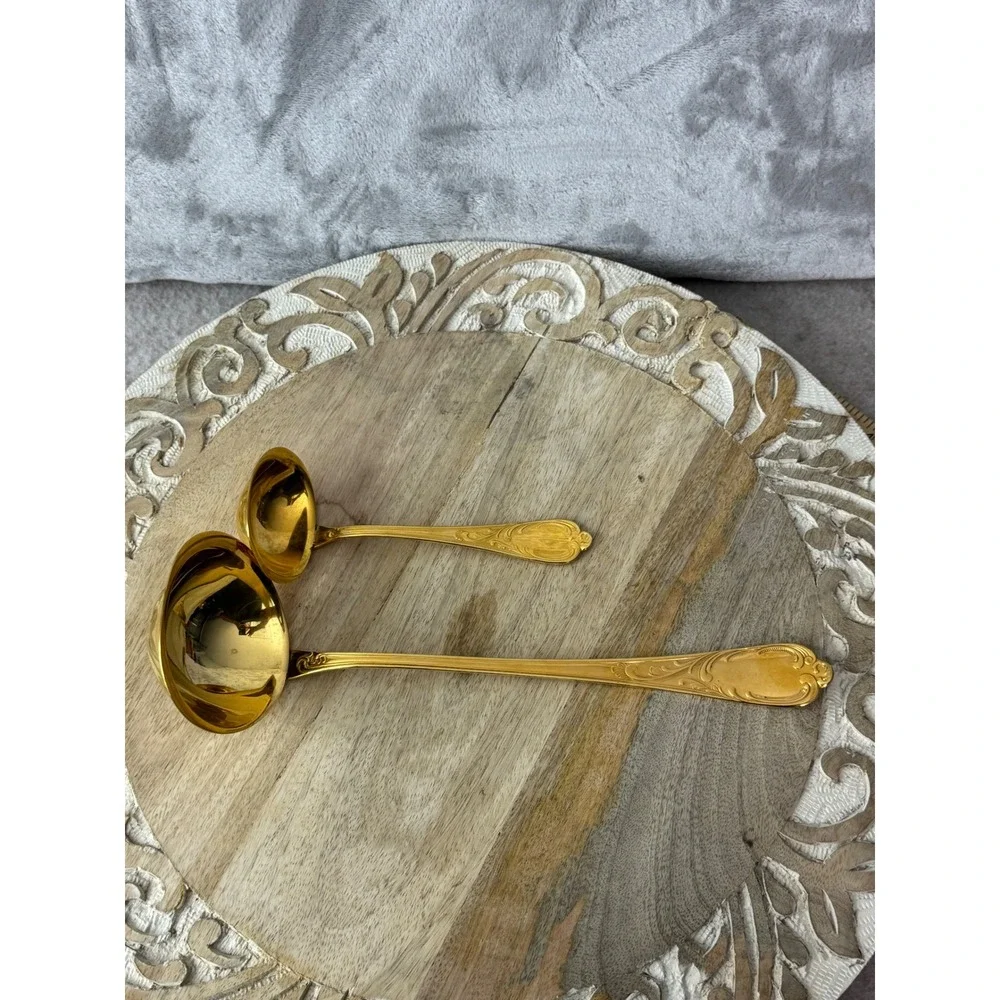 SBS Solingen Gold Plated Ladle Set 2pc 23/24K West Germany Ornate Scroll Vintage